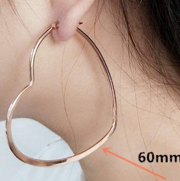 Minimalist Black Heart Shaped Hoops Large Hoop Earrings Big Goth Glam Hearts - Picture 7 of 7